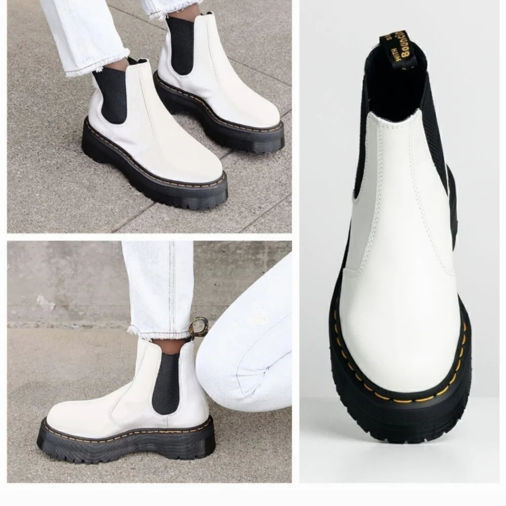 Dr. Martens Size 7 2976 White Black Leather Platform Chelsea Boot